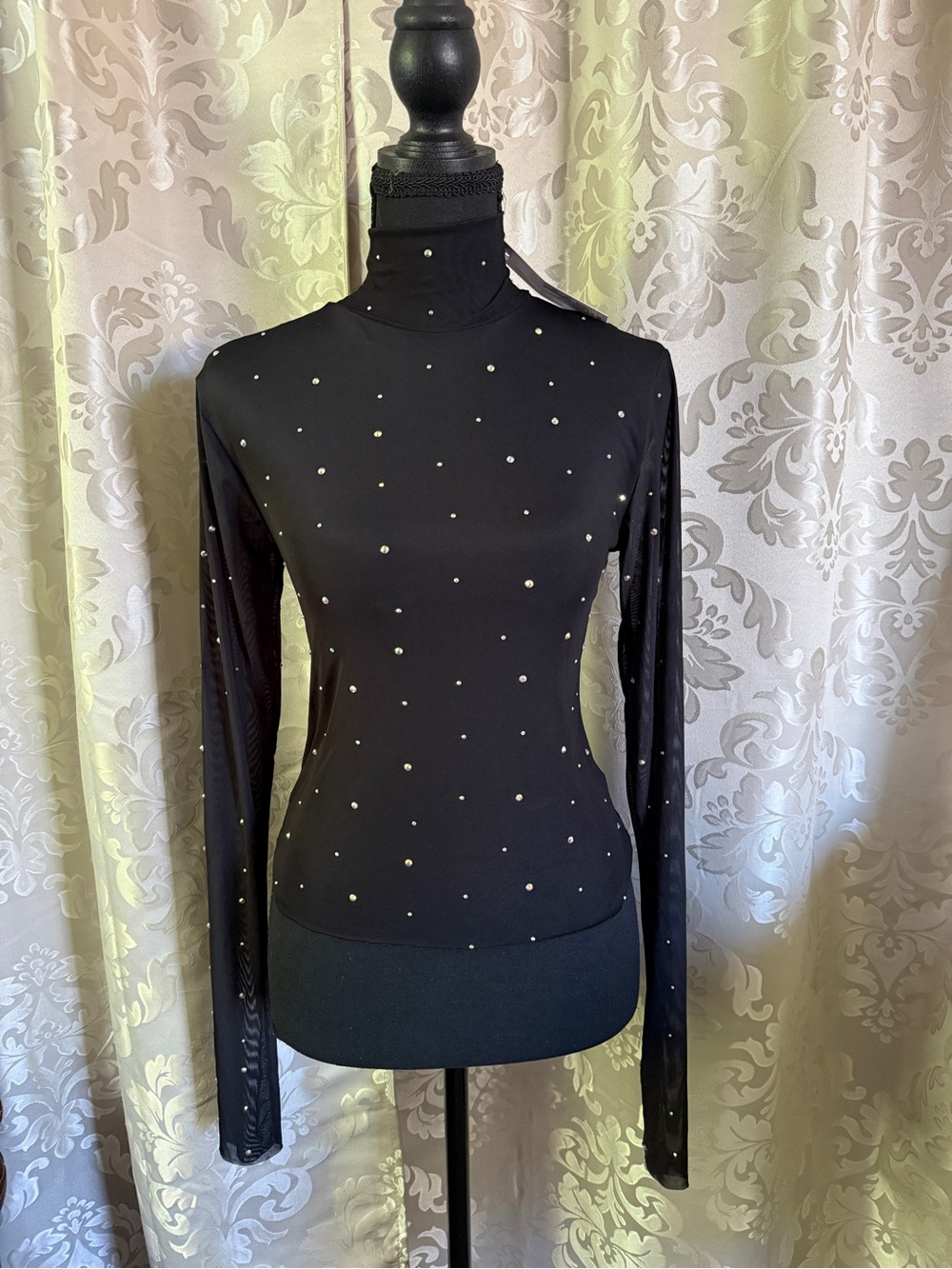 Target Black Long-Sleeve Mock Neck Top with Silver Studs/E114